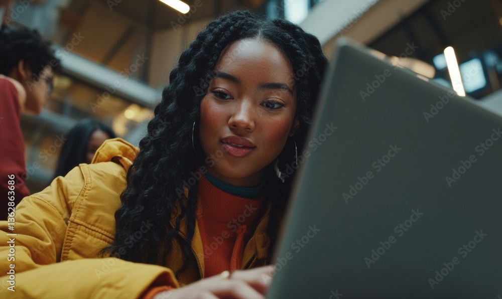 Aufkleber Immersive AI Collaboration Gen Z Student Exploring Digital Learning Frontiers in Modern Academic Innovation - Hybrid Education Technology Empowerment