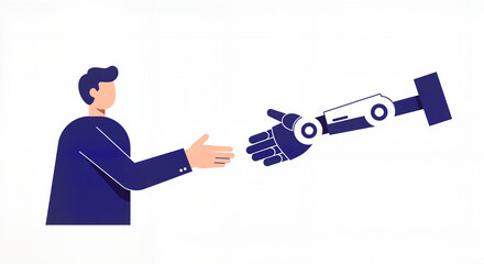 Fototapeta premium Human and robot shaking hands in a modern digital style 