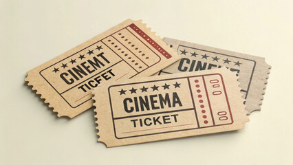 Retro cinema tickets in vintage style with faded paper texture on pastel background, perfect for movie events, theater invitations or film memorabilia designs