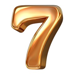 Shiny Golden Seven Gold Digit Number 7 Birthday Icon 3D Logo Symbol