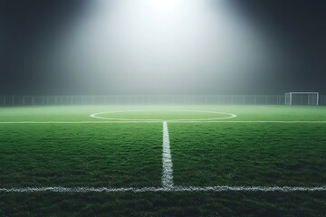 Obraz premium Foggy Soccer Field at Night – Mysterious and Atmospheric Sports Ground