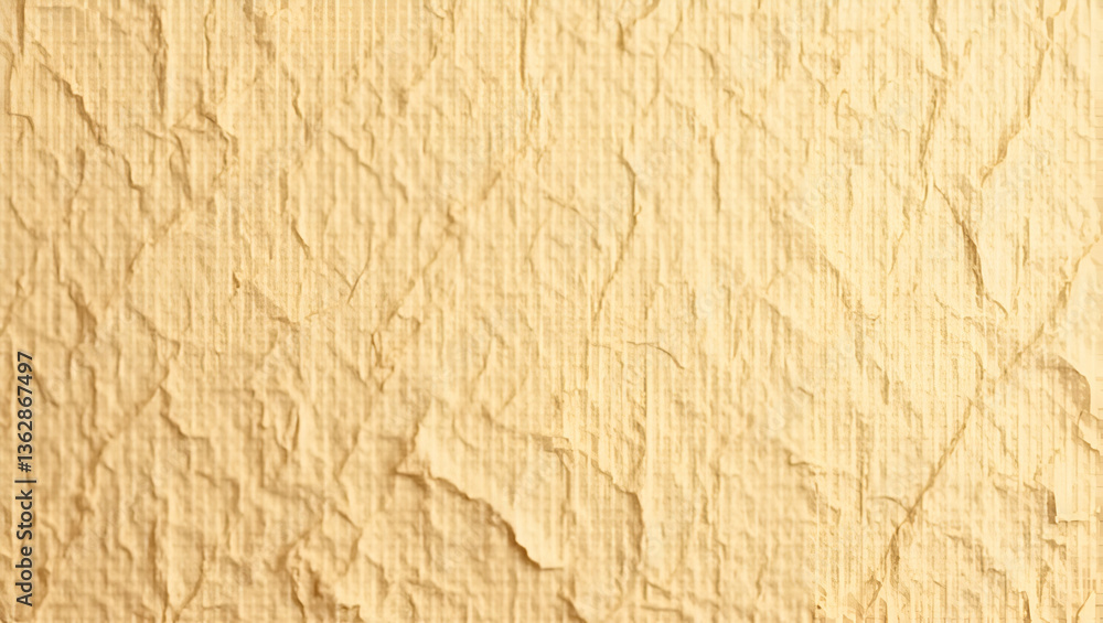Aufkleber close-up of crumpled brown recycled craft paper texture with empty space for creative background