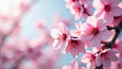 Obraz premium Delicate pink sakura blossoms, full bloom, intricate branches , pastel, cherry blossom