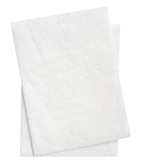 Top view of two folded white tissue paper in stack isolated with clipping path in png file format