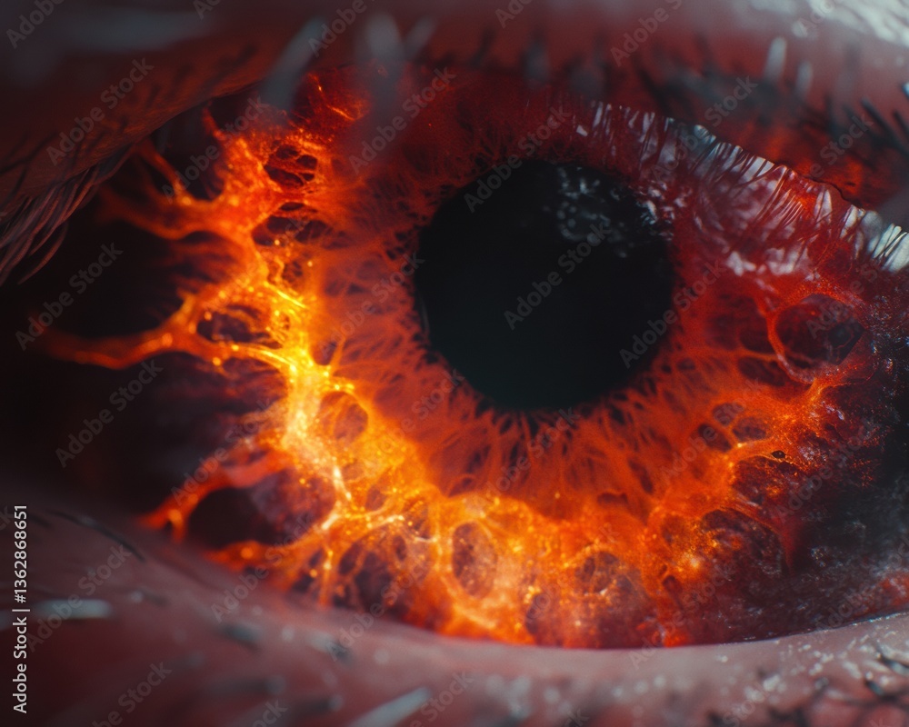 Poster Fiery Sensory Innovation Macro Visual Perception Technology Exploring Human Eye Structures in Immersive 8K Biomedical Detail