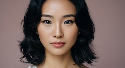 Naklejka premium Elegant Woman Portrait, Beauty, Fashion, Minimalist Photography, Chic Modern Female Look, Stylish, Confident, Studio Shot, ai generated women, ai generated asian women, asian model 