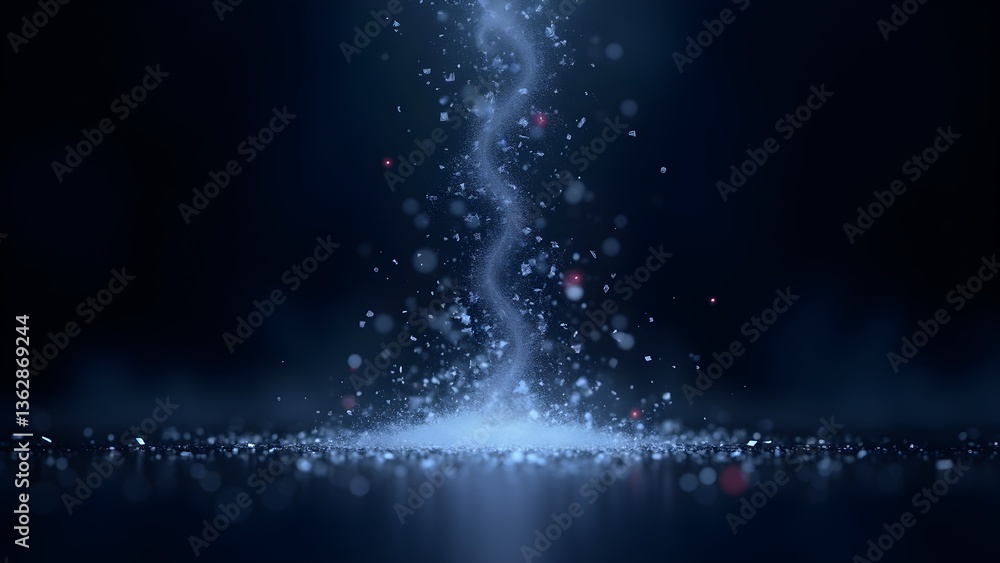 Poster abstract stream of glowing particles on a dark backdrop for modern design.