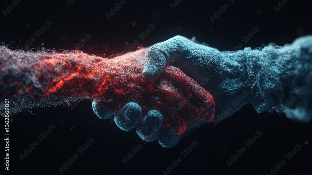 Aufkleber Digital Transformation Meets Human Connection Immersive AI-Powered Handshake Visualizing Technological Synergy and Emotional Intelligence in Next-Gen Collaborative Environments