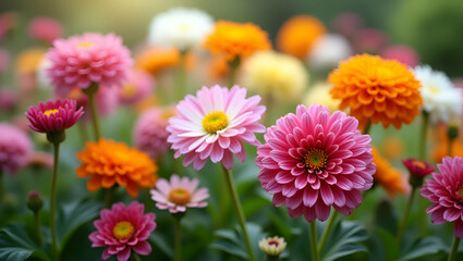 Flat Beautiful variety of blooming flowers in garden showcasing botanical diversity and natural beauty as background concept. concept as Beautiful variety of blooming flowers in garden showcasing bota