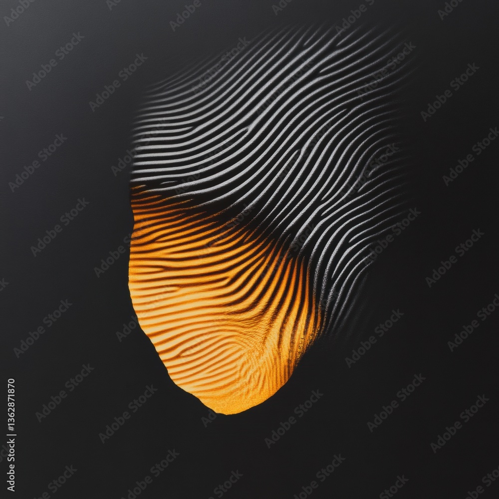 Aufkleber Futuristic Biometric Identity Visualization Golden-Black Parametric Waveform Exploring Digital Authentication and Personal Uniqueness in Cybersecurity Design