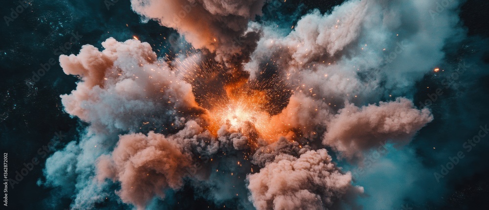 Aufkleber Cosmic Industrial Symphony Dynamic Explosion Visualization Merging Celestial Aesthetics with Cutting-Edge Digital Art - Immersive Visual Storytelling for Tech and Creative Sectors