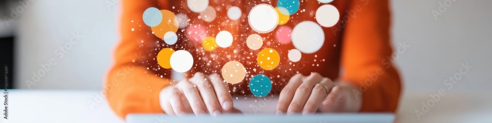 Aufkleber Immersive Digital Connectivity Gen Z Professional Navigating Interactive Holographic Data Spheres in Minimalist Tech-Forward Workspace Design