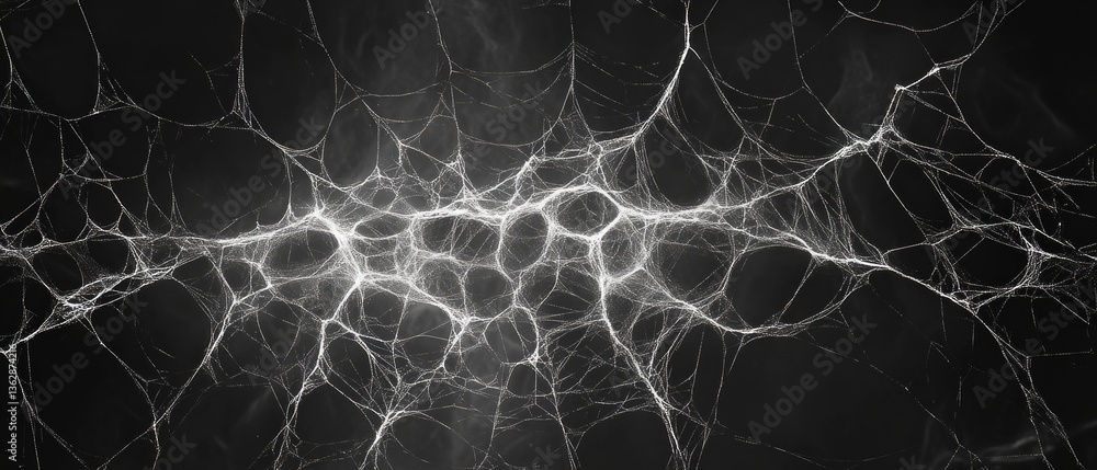 Wall mural abstract black and white background with a network of glowing lines. ideal for scientific or technol
