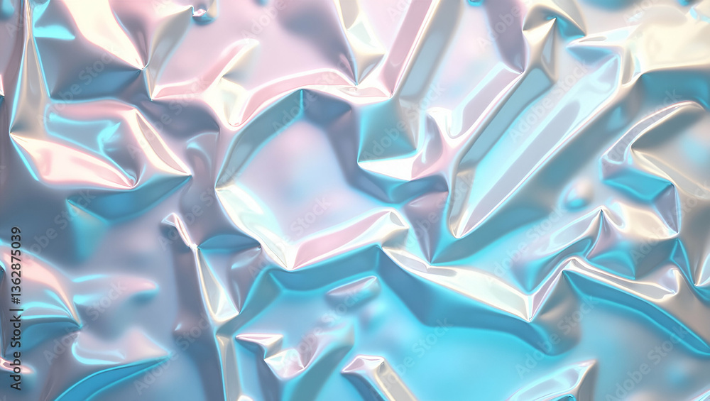Poster stunning abstract holographic background: modern crumpled paper foil texture with reflective surface