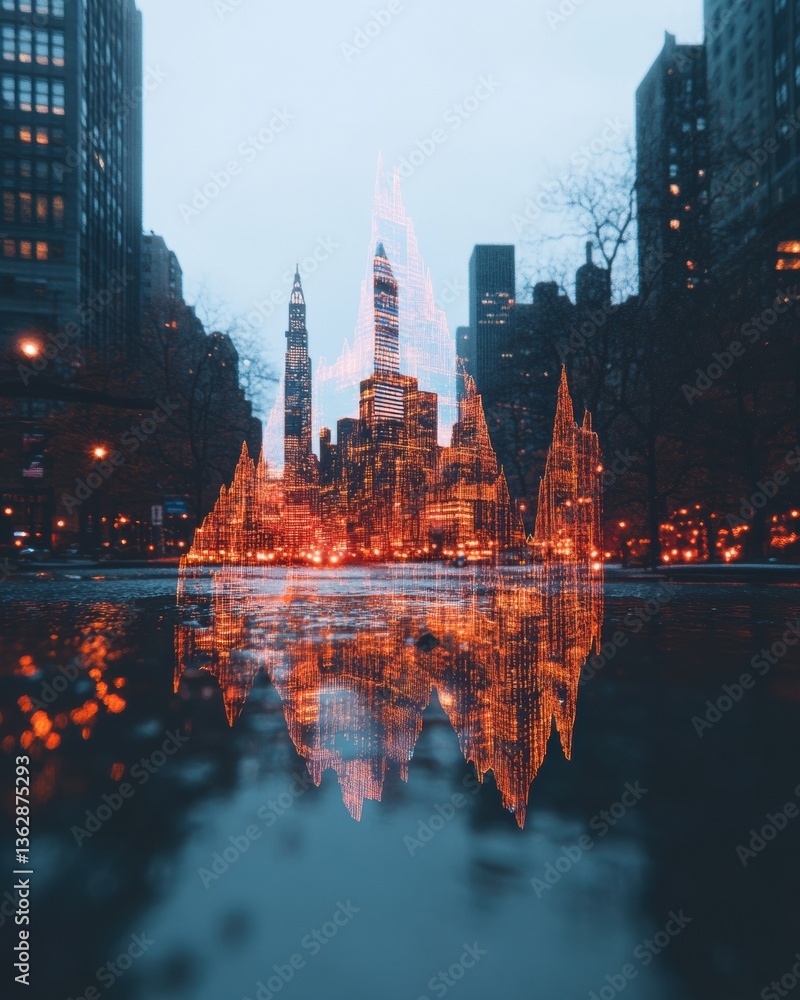 Leinwandbilder futuristic urban analytics digital cityscape reflection revealing innovative economic visualization 