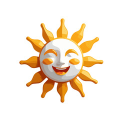 Fototapeta premium Cheerful sun character with a smiling face and radiant rays in a playful design 