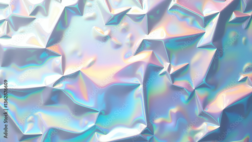Poster abstract holographic background modern style crumpled paper foil texture with reflective surface con