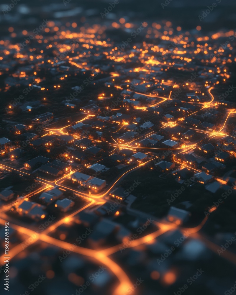 Poster Hyperconnected Urban Grid Illuminated Smart City Network Visualization - Next-Gen Digital Infrastructure and Sustainable Urban Planning Insights