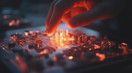 Futuristic Urban Tech Ecosystem Immersive Digital Holographic City Planning with AI-Driven Microchip Visualization for Next-Gen Smart Infrastructure Innovation