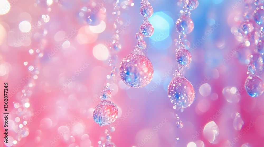 Poster sparkling crystal drops on a dreamy pink and blue bokeh background creating a magical and ethereal a