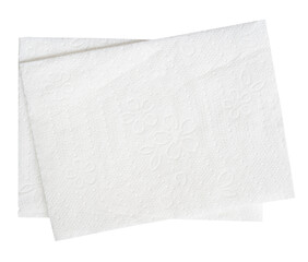 Top view of two folded white tissue paper in stack isolated on white background with clipping path