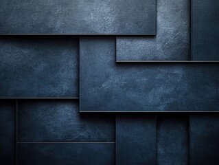 Abstract composition of dark blue textured stone tiles in geometric arrangement with subtle shadows
