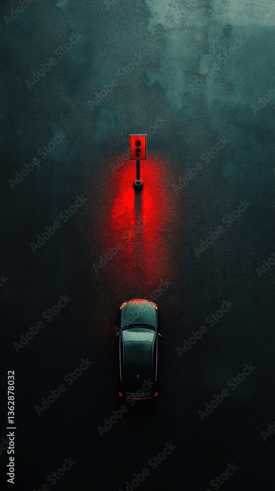 Poster Cyberpunk Mobility Visualization Autonomous Vehicle Navigation Through Moody Urban Nightscape - Emerging Smart Transportation Design and Immersive Tech Experience