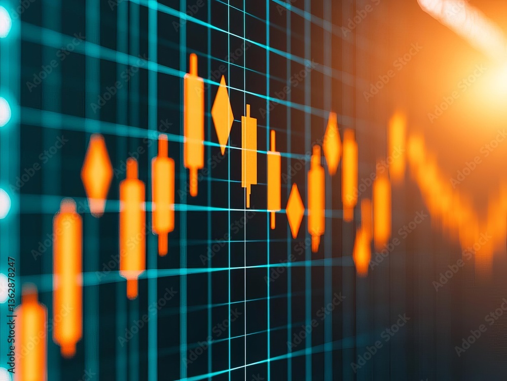 Poster graph displaying financial trends and market analysis with vibrant candlestick patterns.