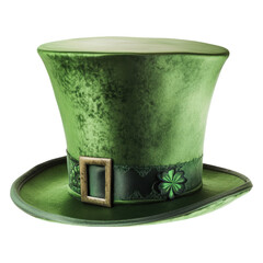 Green leprechaun hat with shamrock emblem. Luck symbol, transparent background use