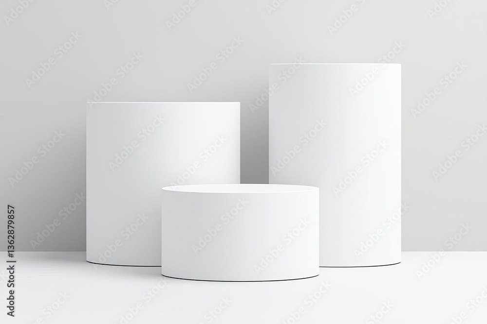Poster three cylindrical objects against a minimalist background, perfect for product display.