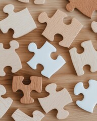 Minimalist Collaborative Strategy Neutral-Toned Wooden Puzzle Metaphor for Inclusive Workplace Innovation and Adaptive Team Problem-Solving in Modern Business Environments