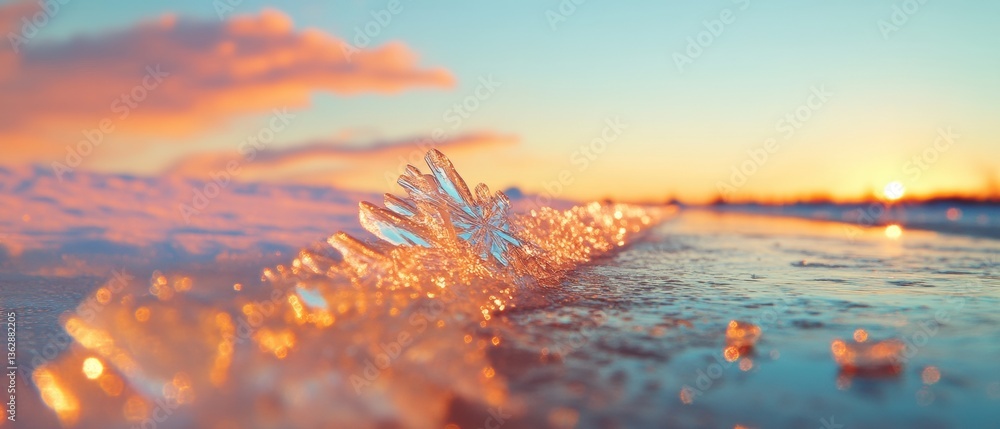 Poster fractal sunset seascape crystalline wave macro capturing ethereal light refraction and oceanic trans