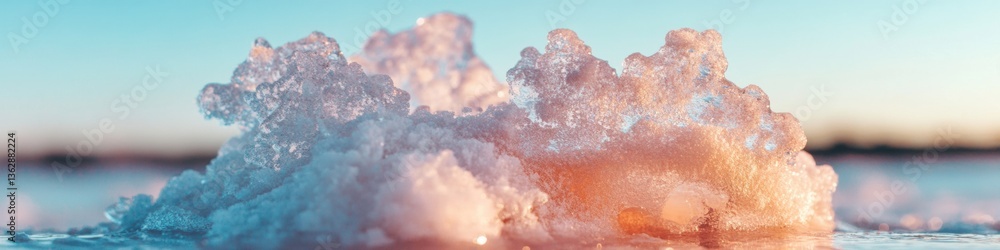 Poster ethereal ice crystal metamorphosis pastel frost formations capturing climatech aesthetics for innova