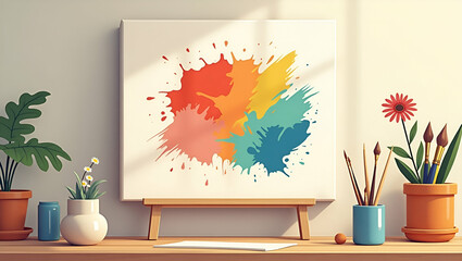 Art and Creativity Workshop Clipart: Simple 2D Cartoon Emblem for Canvas Painting Designs