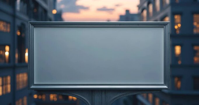 Blank white billboard in the background during the evening, from a perspective view. Mock-up, advertising idea.