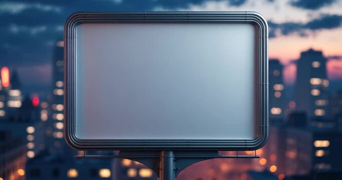 Blank white billboard in the background during the evening, viewed from a perspective. Mockup, advertising idea.