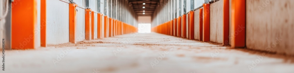 Aufkleber minimalist industrial corridor low-angle perspective of orange storage lockers with modern architect