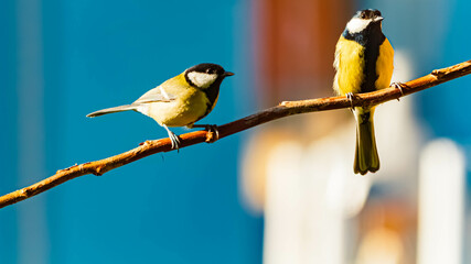 Parus major, great tit, on a sunny summer day