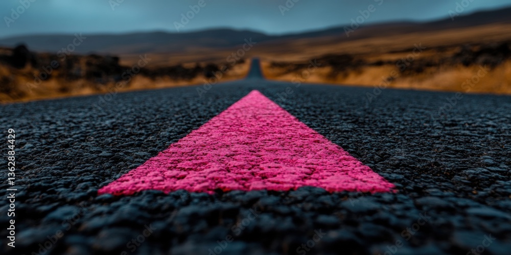 Poster bold career navigation vibrant pink forward arrow on textured asphalt - millennial professional deve