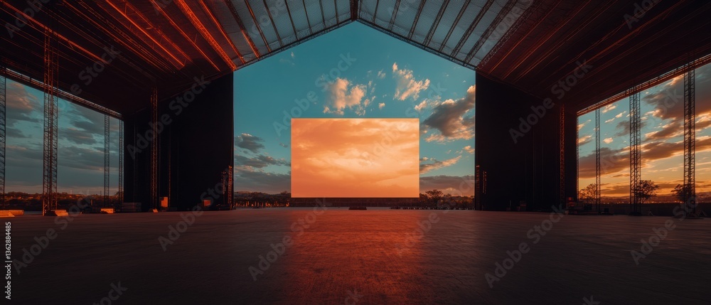 Poster immersive architectural visualization industrial hangar transformed into cinematic experience with d