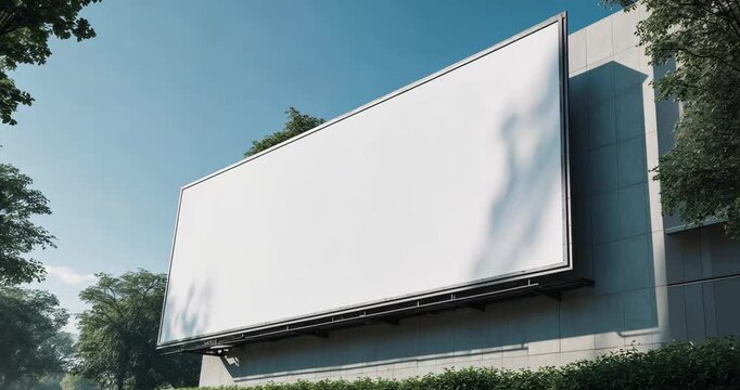 A large empty poster mockup; a white template placeholder for an advertisement billboard surrounded by trees; a blank mock-up of an outdoor information banner.