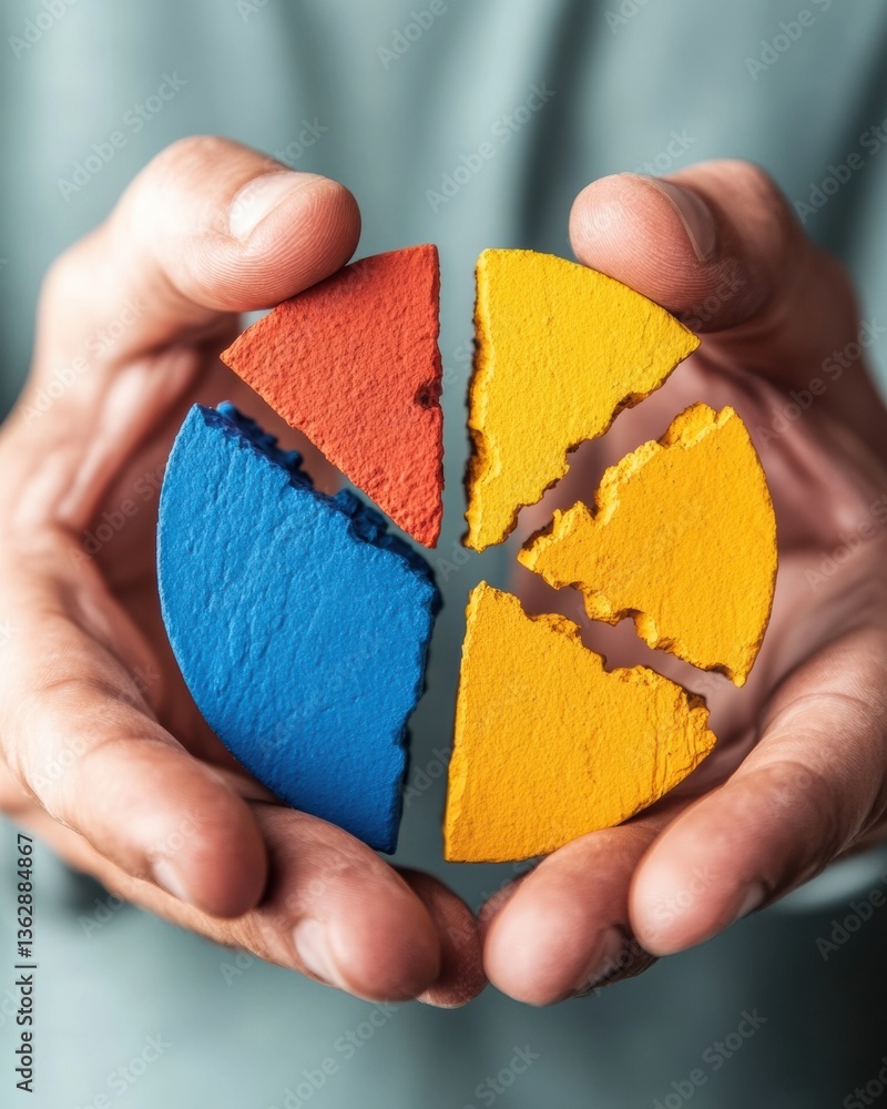Poster Tactile Investment Strategy Hands-On Portfolio Diversification with Vibrant Segmented Pie Chart - Millennial Financial Empowerment and Risk Management Visual