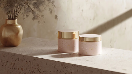 Cream jars on a shelf
