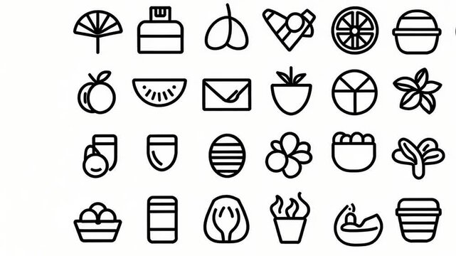Collection of Simple Line Icons Representing Food and Beverages Generative AI