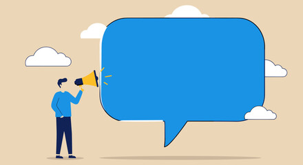 Man using megaphone to announce message.