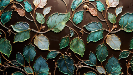 Elegant green and gold leaves creating a luxurious floral pattern