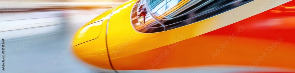 Poster next-gen mobility high-speed rail innovation showcasing aerodynamic bullet train design in vibrant y