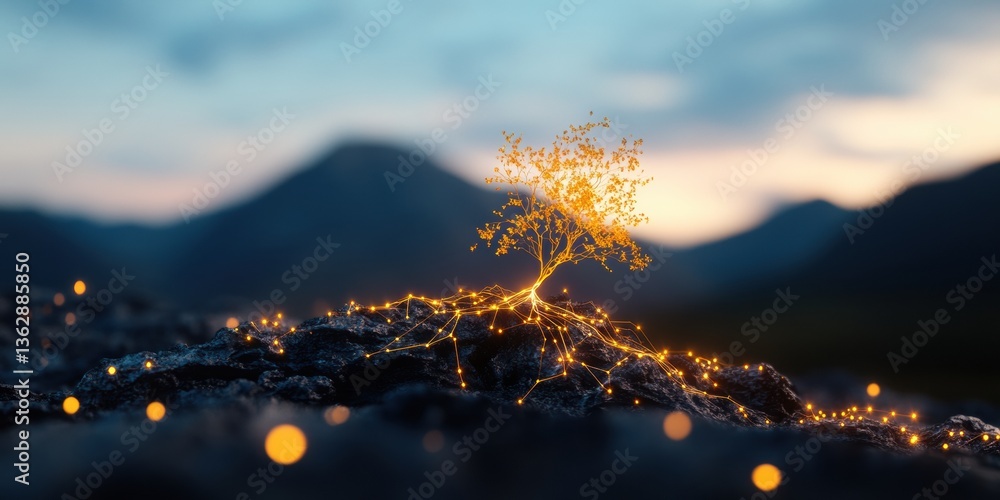 Poster quantum ecology luminescent digital forest network visualization - sustainable tech innovation meets