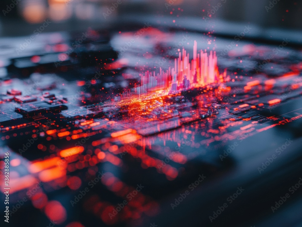 Aufkleber Quantum Blockchain Visualization Immersive Data Transformation with Cyberpunk Neon Aesthetic - Cutting-Edge Digital Infrastructure Innovation for Next-Gen Financial Technologies