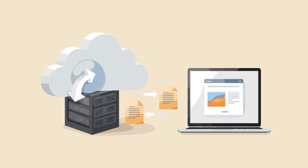Cloud data storage and transfer to laptop.